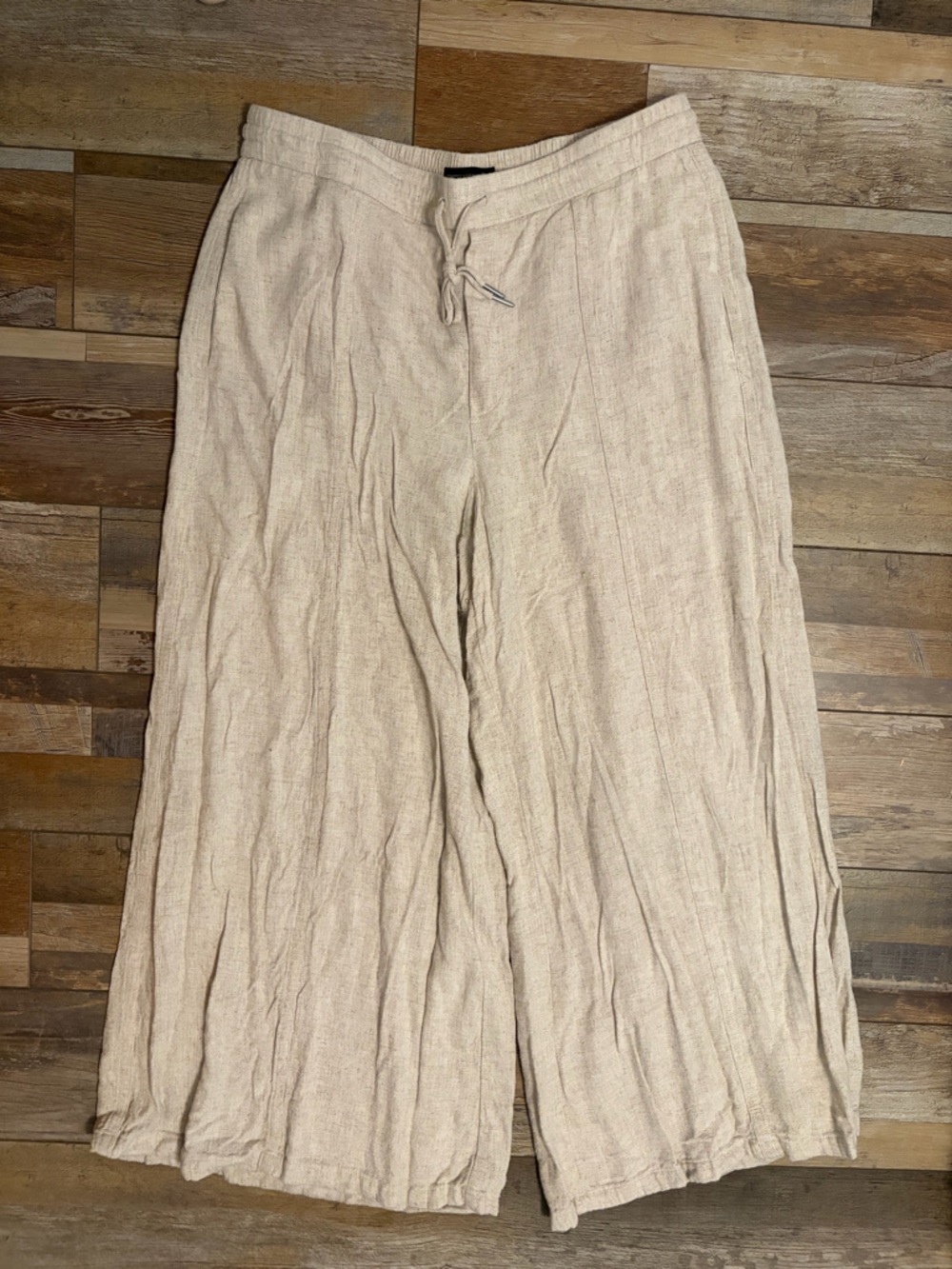 Vera Wang Natural Beige Linen Drawstring Pants
